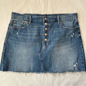 Gap Button Fly Mini Skirt Denim Jean Distressed Skirt